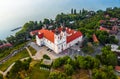 Tihany, Hungary - Aerial drone view of the beautiful Benedictine Tihany Abbey Tihanyi apatsag at Lake Balaton Royalty Free Stock Photo