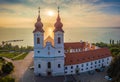 Tihany, Hungary - Aerial panoramic view of Benedictine Monastery of Tihany Tihany Abbey at sunrise