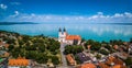 Tihany, Hungary - Aerial panoramic view of the famous Benedictine Monastery of Tihany Tihany Abbey Royalty Free Stock Photo