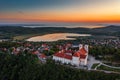 Tihany, Hungary - Aerial panoramic view of the famous Benedictine Monastery of Tihany Tihany Abbey, Tihanyi Apatsag Royalty Free Stock Photo