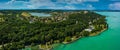 Tihany, Hungary - Aerial panoramic view of Lake Balaton with theTihany, Hungary - Aerial panoramic view of Lake Balaton with the B Royalty Free Stock Photo