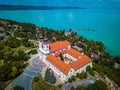 Tihany, Hungary - Aerial panoramic view of Tihany with the famous Benedictine Monastery of Tihany Royalty Free Stock Photo