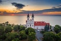 Tihany, Hungary - Aerial skyline view of the famous Benedictine Monastery of Tihany Tihany Abbey with beautiful colourful sky