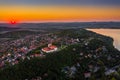 Tihany, Hungary - Aerial skyline view of the famous Benedictine Monastery of Tihany Tihany Abbey, Tihanyi Apatsag Royalty Free Stock Photo