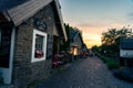 Tihany, Hungary - 06.10.2019 : Folkloric old houses in Tihany,on the northern shore of Lake Balaton in sunset dusk