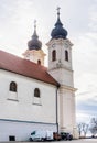 Tihany village on shores of Lake Balaton, Tihany Peninsula, Hungary. 17th century Baroque church built on site of the 10th century