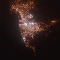 Tijuana Mexico street lights map. Satellite view on modern city at night. Imitation of aerial view on roads network from space. Royalty Free Stock Photo