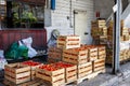 Tijuana, Mexico, 05/04/2016: Vegetables in wooden crates on the street