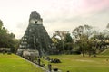 Tikal National Park on Unesco World Heritage. The Grand Plaza with the North Acropolis and Temple I Great Jaguar Temple