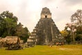 Tikal National Park on Unesco World Heritage. The Grand Plaza with the North Acropolis and Temple I Great Jaguar Temple