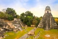 Tikal National Park on Unesco World Heritage. The Grand Plaza with the North Acropolis and Temple I Great Jaguar Temple