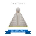 Tikal Temple in Guatemala flat cartoon vector illu