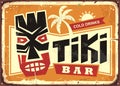 Tiki bar vintage tin sign with Hawaiian tiki mask