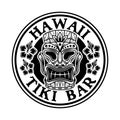 Tiki hawaiian tribal wooden mask vector round monochrome emblem, badge, label, sticker or logo in vintage style isolated Royalty Free Stock Photo