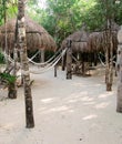 Tiki Huts in the sand Royalty Free Stock Photo