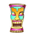 Tiki Idol Carved Wood Funny Totem Color Vector