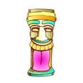 Tiki Idol Carved Wood Totem Color Vector