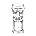 Tiki Idol Carved Wood Totem Monochrome Vector