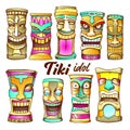 Tiki Idol Collection Totem Vintage Color Set Vector