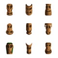 Tiki idols icon set, cartoon style