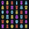 Tiki idols icon set vector neon