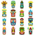 Tiki idols icons set, flat style
