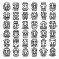 Tiki idols icons set, outline style