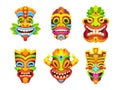 Tiki mask african totem tribal icon vector set