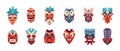 Tiki mask. Cartoon African and Hawaiian tribal decorative face masking and ritual totem. Isolated exotic Polynesian Royalty Free Stock Photo