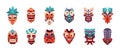 Tiki mask. Cartoon African and Hawaiian tribal decorative face masking and ritual totem. Isolated exotic Polynesian wooden Royalty Free Stock Photo