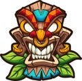 Cartoon colorful tiki mask with leaves. Royalty Free Stock Photo