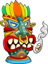 Cartoon Tiki Tribal Wooden Mask Smoking A Joint