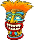 Cartoon Smiling Tiki Tribal Wooden Mask