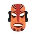 Tiki mask dol, brown ethnic totem with stripes, tribal mask template, wooden mask carving