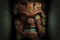 tiki mask gods of nature head of evil forest tree face on dark background