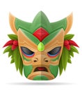 tiki mask hawaiian ancient tropical totem head face idol made of wood vector illustration