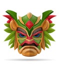 tiki mask hawaiian ancient tropical totem head face idol made of wood vector illustration