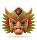 tiki mask hawaiian ancient tropical totem head face idol made of wood vector illustration