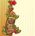 Tiki mask with leaves and fire funny cartoon Royalty Free Stock Photo