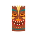 Tiki mask tribal. Hawaiian totem or african maya aztec wooden idol isolated on white background. Ethnic ritual head Royalty Free Stock Photo