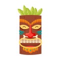 Tiki mask tribal. Hawaiian totem or african maya aztec wooden idol isolated on white background. Ethnic ritual head Royalty Free Stock Photo