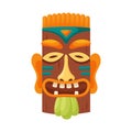 Tiki mask tribal. Hawaiian totem or african maya aztec wooden idol isolated on white background. Ethnic ritual head Royalty Free Stock Photo