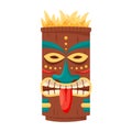 Tiki mask tribal. Hawaiian totem or african maya aztec wooden idol isolated on white background. Ethnic ritual head