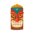 Tiki mask tribal. Hawaiian totem or african maya aztec wooden idol isolated on white background. Ethnic ritual head Royalty Free Stock Photo