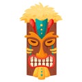 Tiki mask tribal. Hawaiian totem or african maya aztec wooden idol isolated on white background. Ethnic ritual head Royalty Free Stock Photo