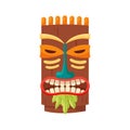 Tiki mask tribal. Hawaiian totem or african maya aztec wooden idol isolated on white background. Ethnic ritual head Royalty Free Stock Photo