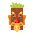Tiki mask tribal. Hawaiian totem or african maya aztec wooden idol isolated on white background. Ethnic ritual head Royalty Free Stock Photo