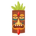 Tiki mask tribal. Hawaiian totem or african maya aztec wooden idol isolated on white background. Ethnic ritual head Royalty Free Stock Photo