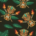 Tiki masks colorful pattern seamless