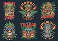 Tiki masks set emblems colorful Royalty Free Stock Photo